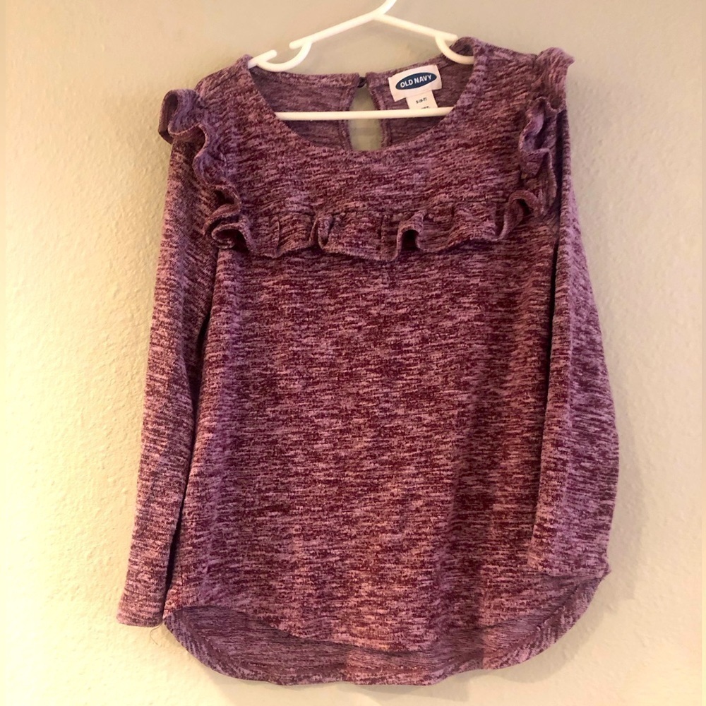 Sweater-Knit Ruffled-Yoke Top for Girls. Old Navy size 6-7 Crimson Cranberry
